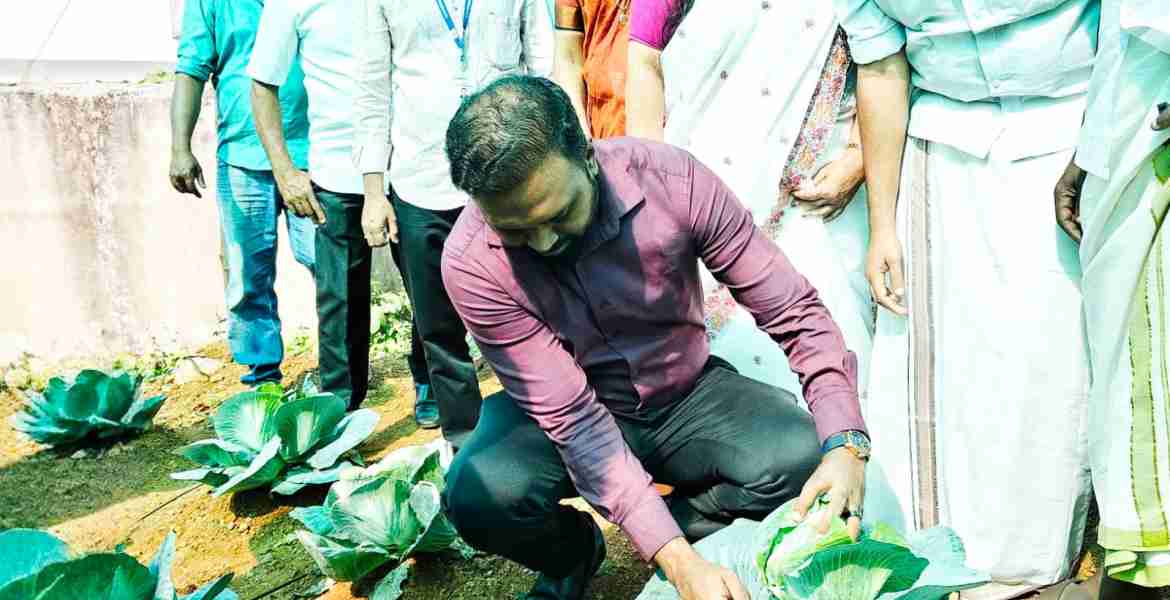 ഫുഡ് സ്‌കേപ്പിങ്ങ് പദ്ധതി രണ്ടാം ഘട്ട വിളവെടുപ്പ് ഉദ്ഘാടനം ജില്ല കലക്ടര്‍ എസ് പ്രേം കൃഷ്ണന്‍ നിര്‍വഹിക്കുന്നു