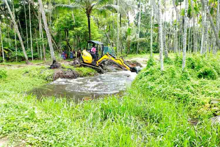 തളിക്കുളം ഗ്രാമപഞ്ചായത്തിൽ ജലരക്ഷ ജീവരക്ഷാപദ്ധതിയുടെ ഭാഗമായി തോടുകളിലെ തടസ്സങ്ങൾ നീക്കുന്നു