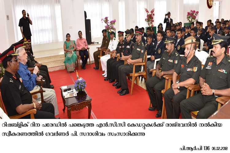 Governor P. Sathasivam speaks at Raj Bhavan to NCC cadets