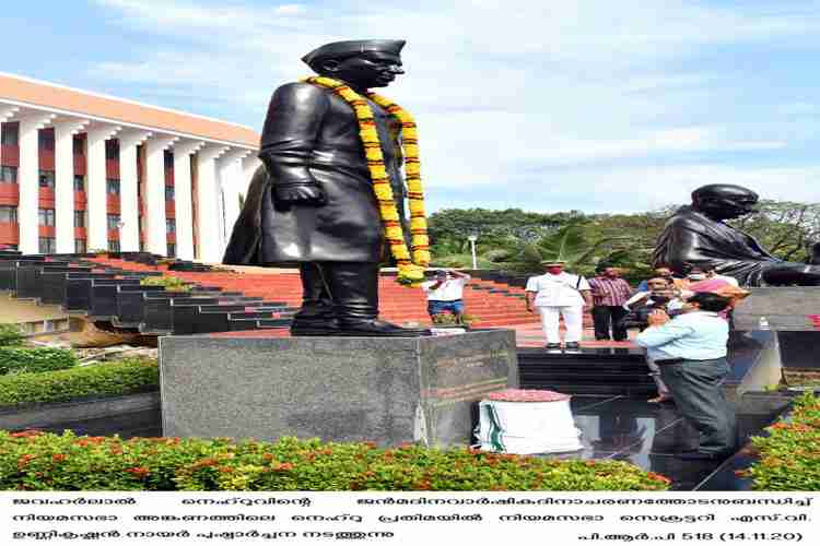 Niyamasabha Secretary pays floral tribute to Nehru's statue