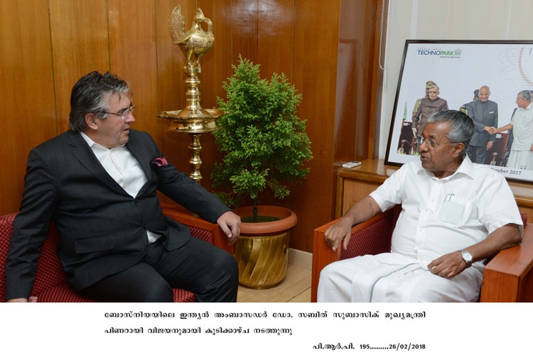 Indian ambassador from Bosnia visits Chief Minister Pinarayi Vijayan